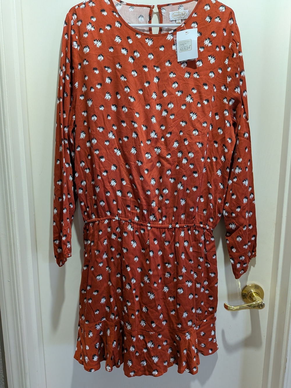 Mud Pie Rust Long-Sleeve Printed Fall Dress Size L